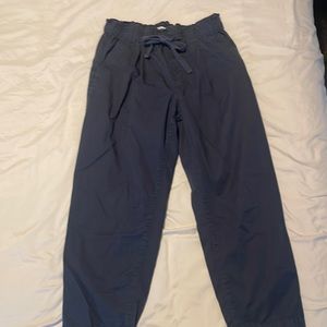 Navy Straight Leg Trousers with Tie & Pockets Loft Size Medium Petite